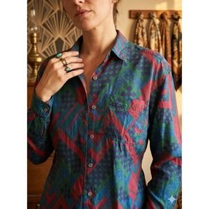 Vtg Fenn Wright Manson Silk Blouse S Geometric Jewel Tone Whimsigoth Abstract